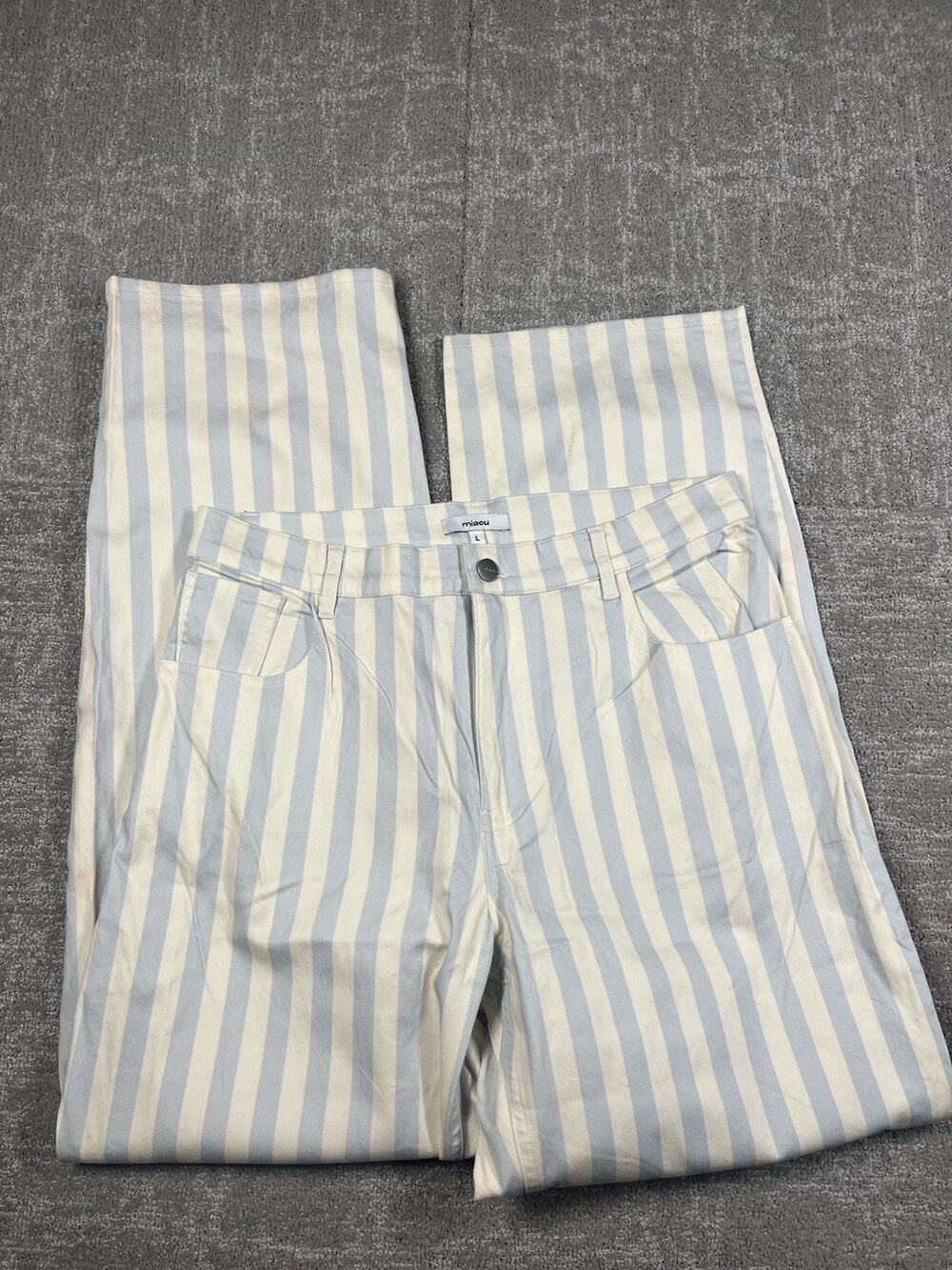 Miaou Blue White Striped Straight Leg Beach Pant Size L